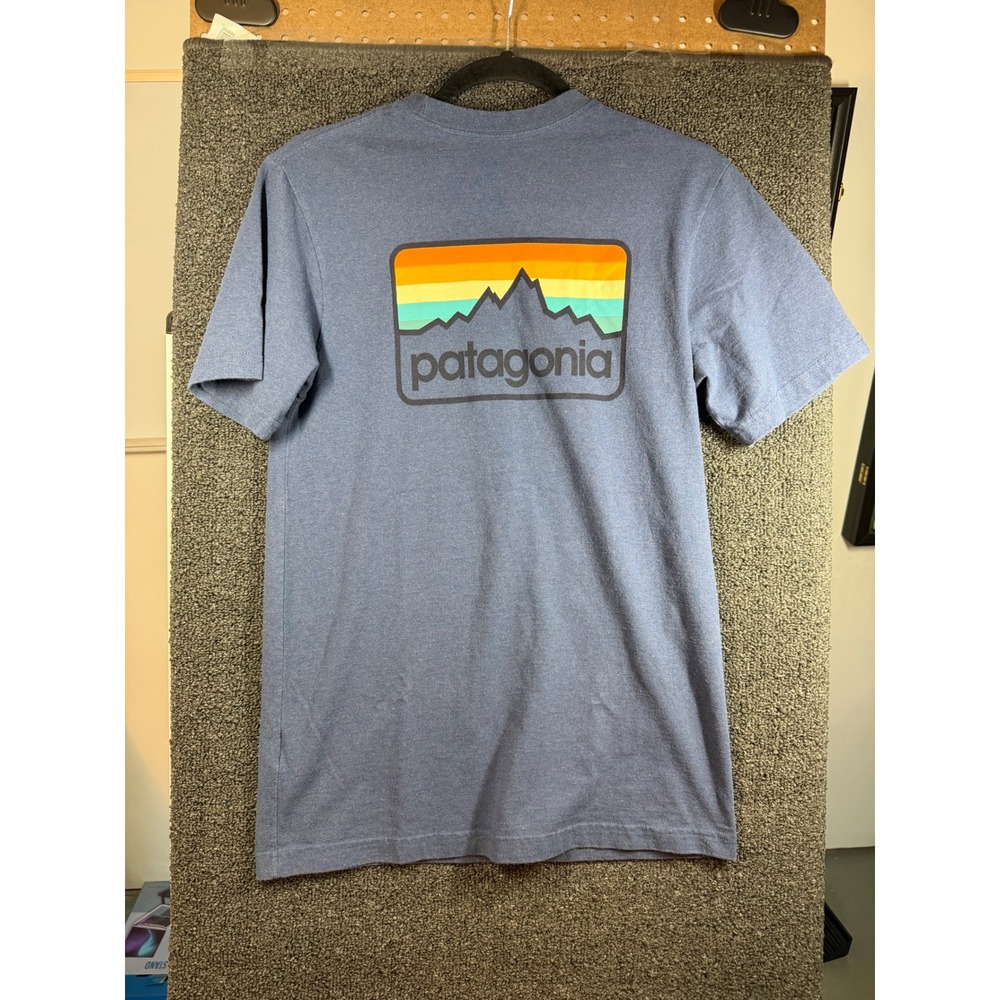 Patagonia Responsibili-Tee Mens S Blue P-6 Logo Graphic Short Sleeve T-Shirt